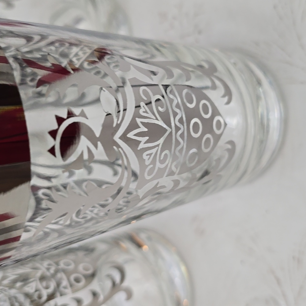 Vintage MCM Set Of 4 Kimiko Silver Knight Shield Highball Glasses Barware - Picture 7 of 16